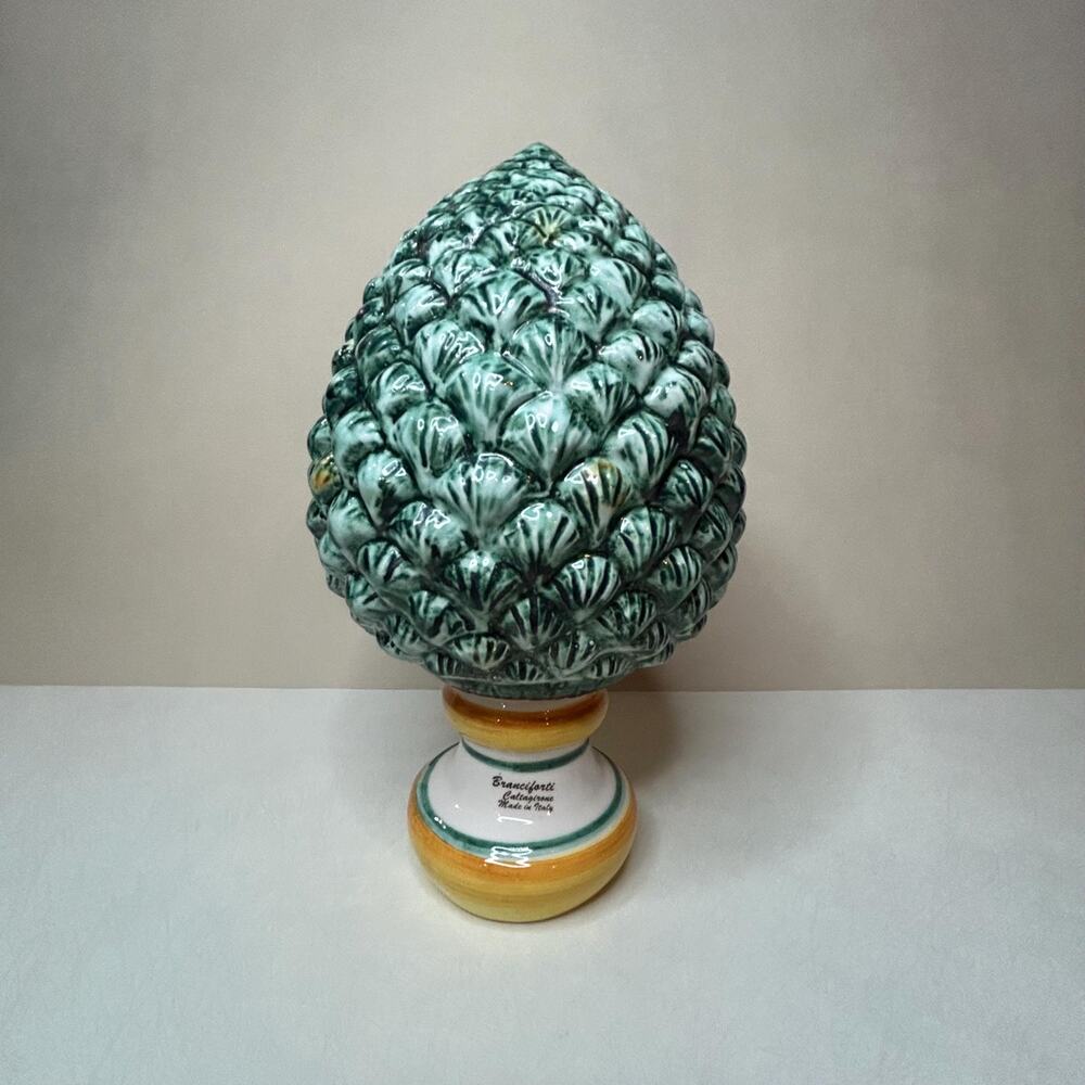 Branciforti Caltagirone Ceramic Pine Cone Sicilian Majolica Green 9.5"